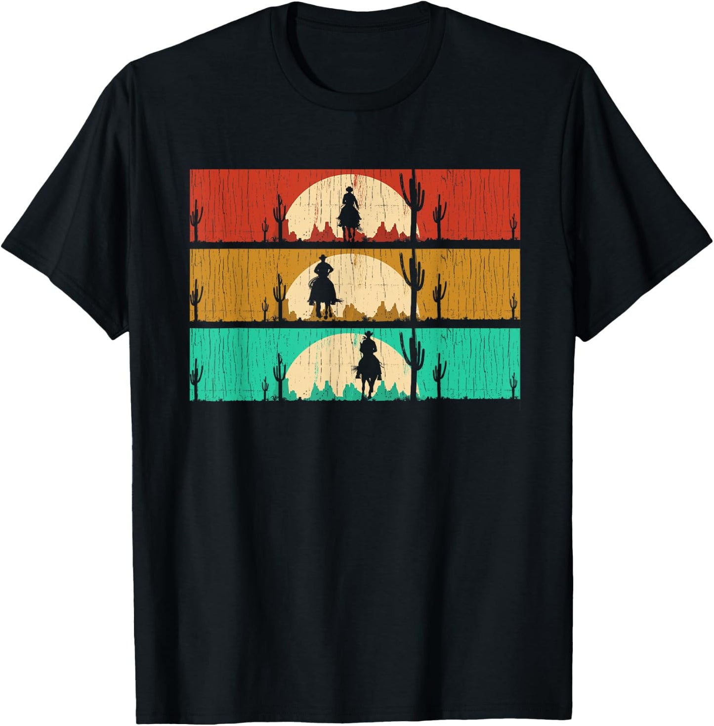 Retro Texas Rodeo Western Horseback Riding Line Dance Cowboy T-Shirt - T-Shirt | Black