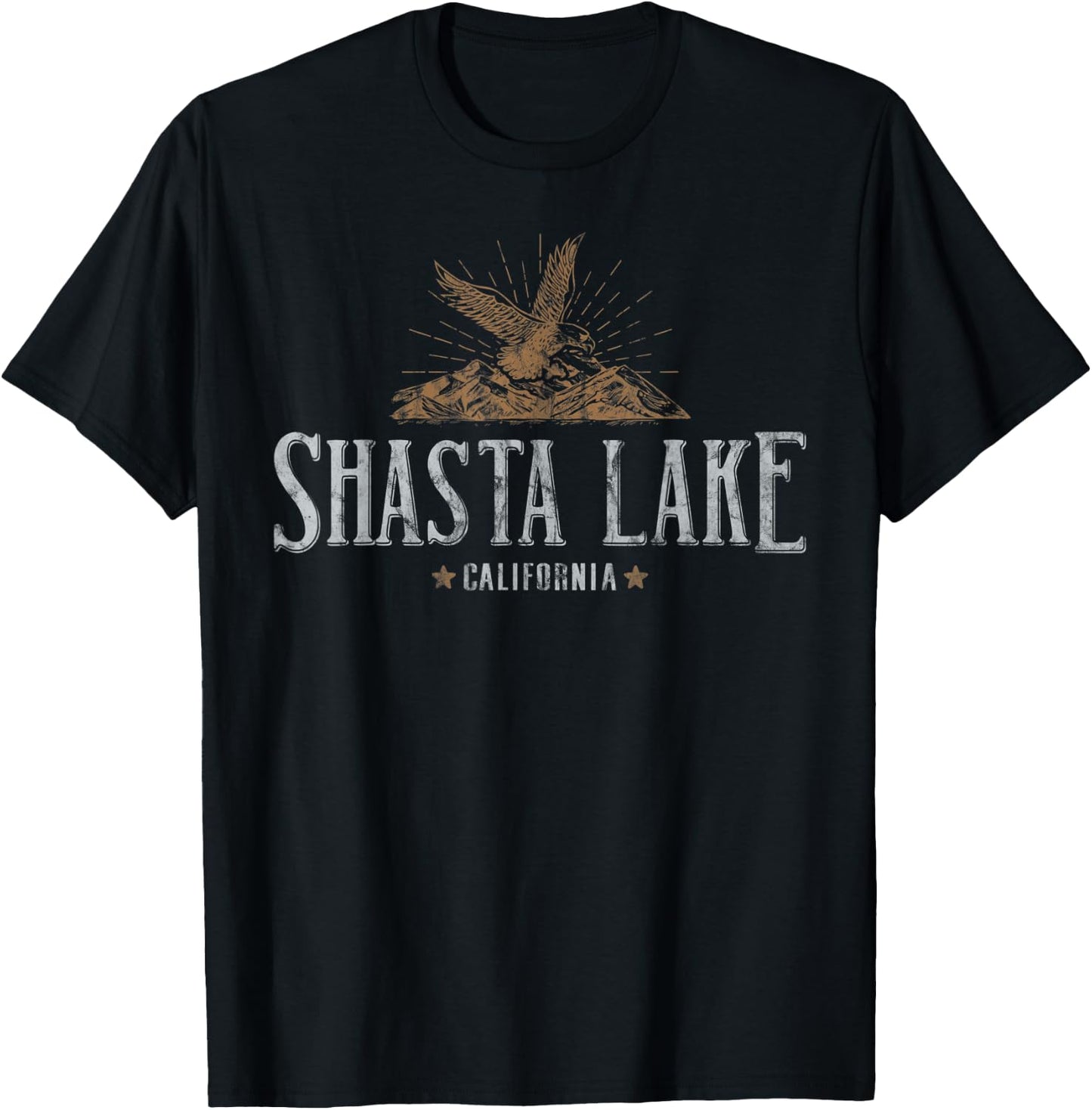 Shasta Lake California Mountains Camp Hiking Eagle Vintage T-Shirt - T-Shirt | Black