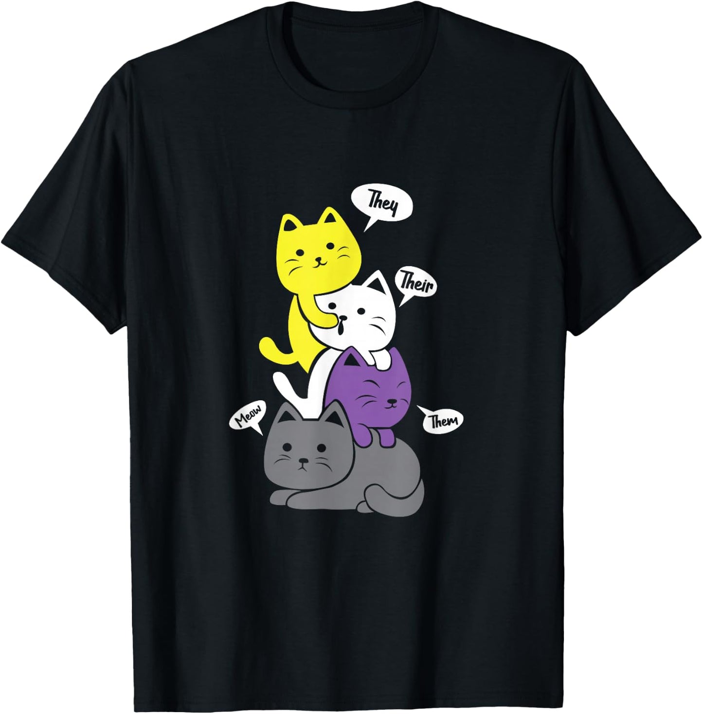 Nonbinary They Their Them Meow Cute Non-Binary Flag Kawaii Small T-Shirt - T-Shirt | Black