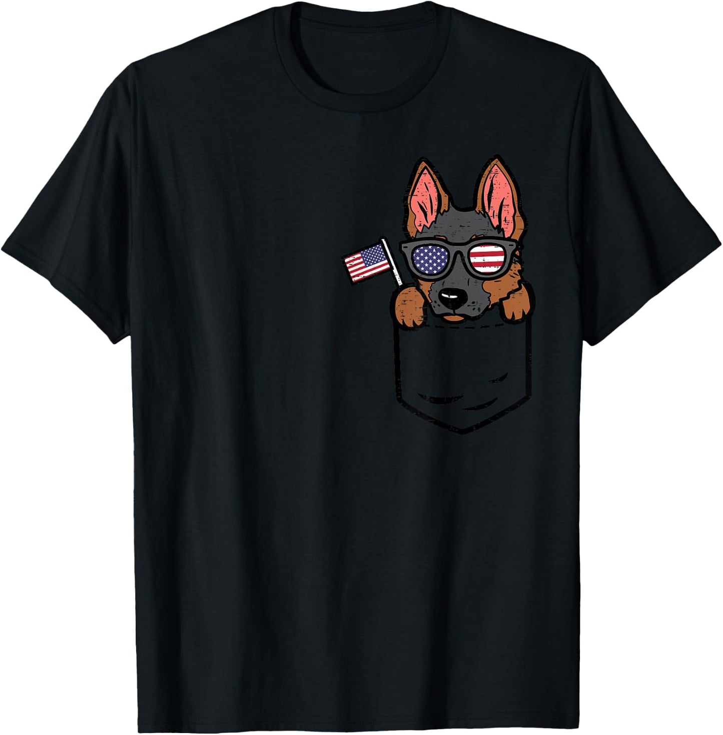 German Shepherd Pocket American USA 4th of July Fourth Dog T-Shirt - T-Shirt | Black