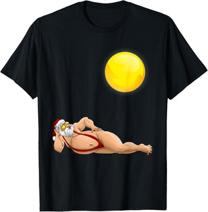 Funny Santa Sunbathing Red Mankini | Cool Beach Summer Gift T-Shirt - T-Shirt | Black