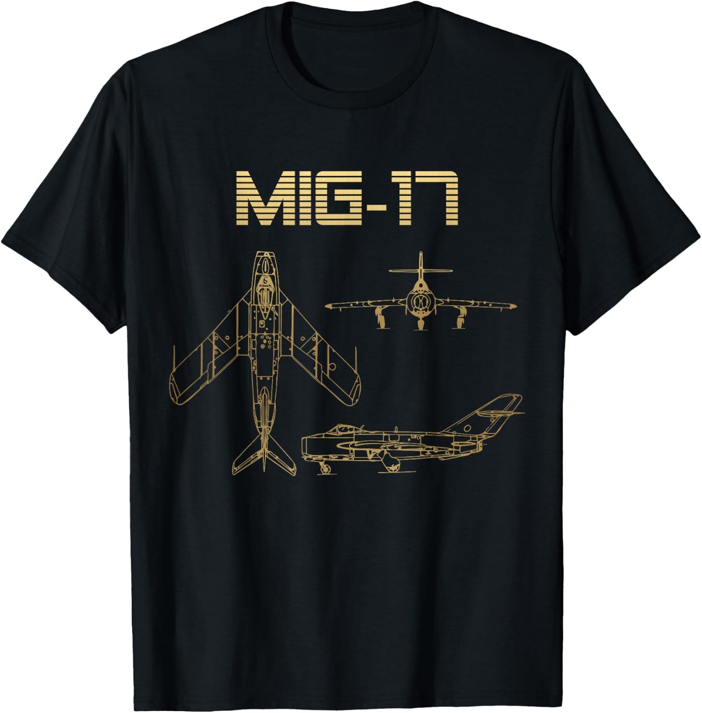 Mig-17 Soviet Plane Warbird Blueprint Schematics Diagram T-Shirt - T-Shirt | Black
