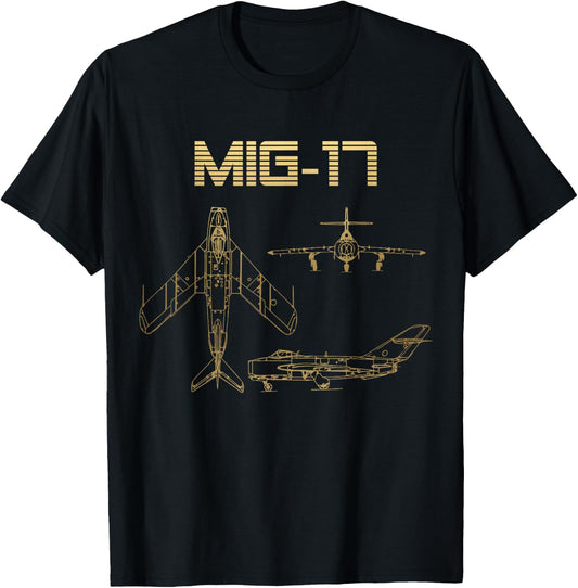 Mig-17 Soviet Plane Warbird Blueprint Schematics Diagram T-Shirt - T-Shirt | Black
