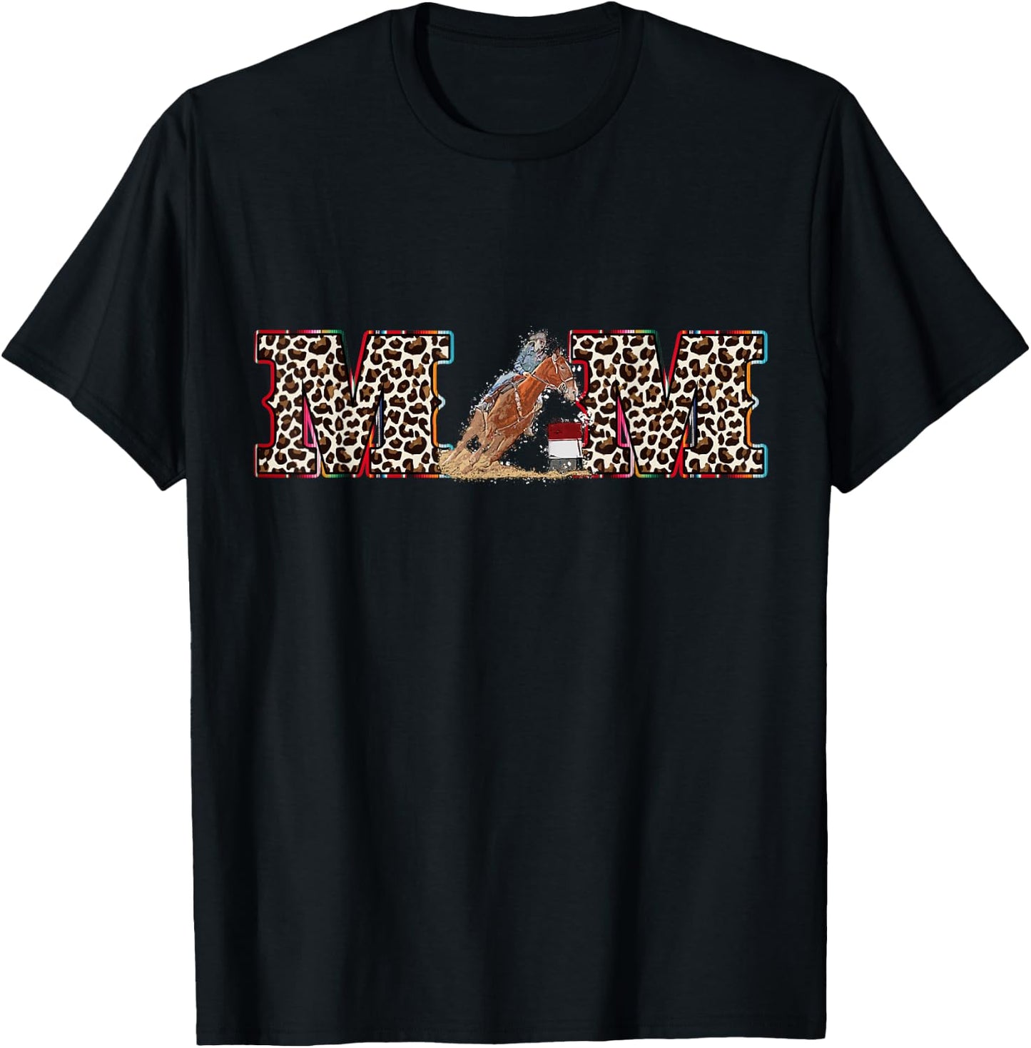 Horse Barrel Racing Mom Serape Leopard pattern Rodeo Cowgirl T-Shirt - T-Shirt | Black