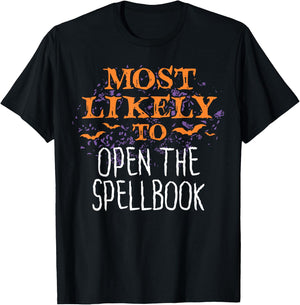 Most Likely To Halloween Open The Spellbook T-Shirt - T-Shirt | Black