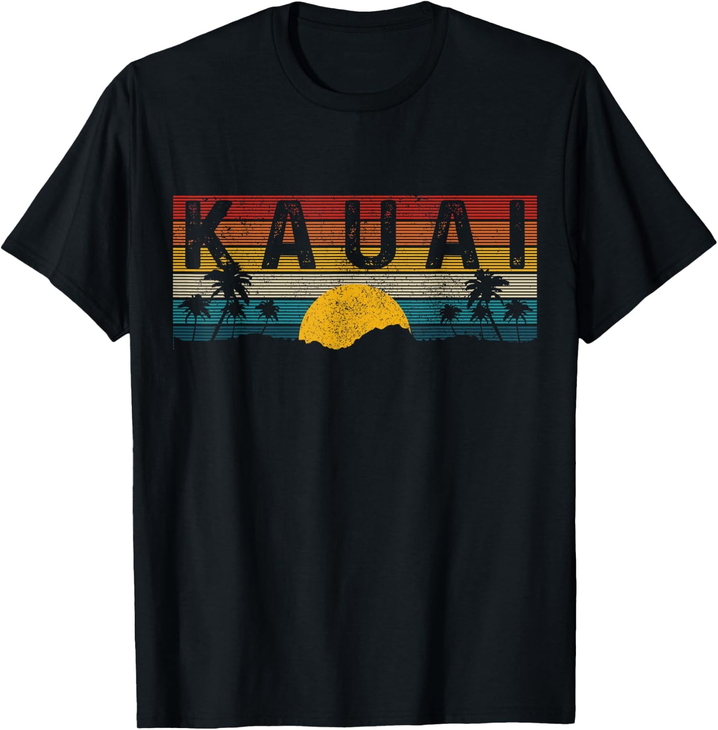Kauai Hawaii Vintage Sunset Surfer Beach Souvenir T-Shirt - T-Shirt | Black