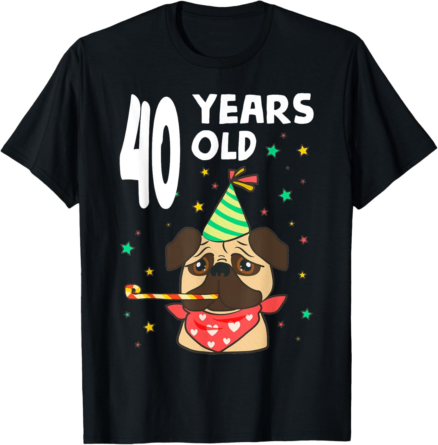 40th Birthday Pug Dog Lover Party 40 Year Old Funny B-Day T-Shirt - T-Shirt | Black