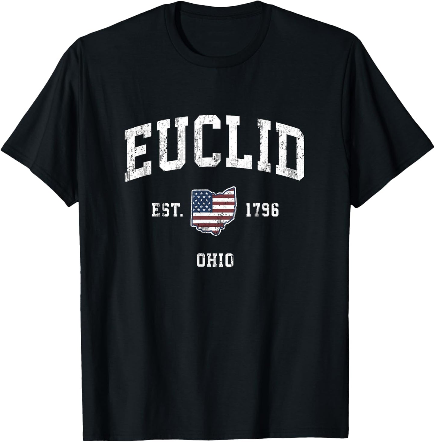 Euclid Ohio OH Vintage American Flag Sports Design T-Shirt - T-Shirt | Black