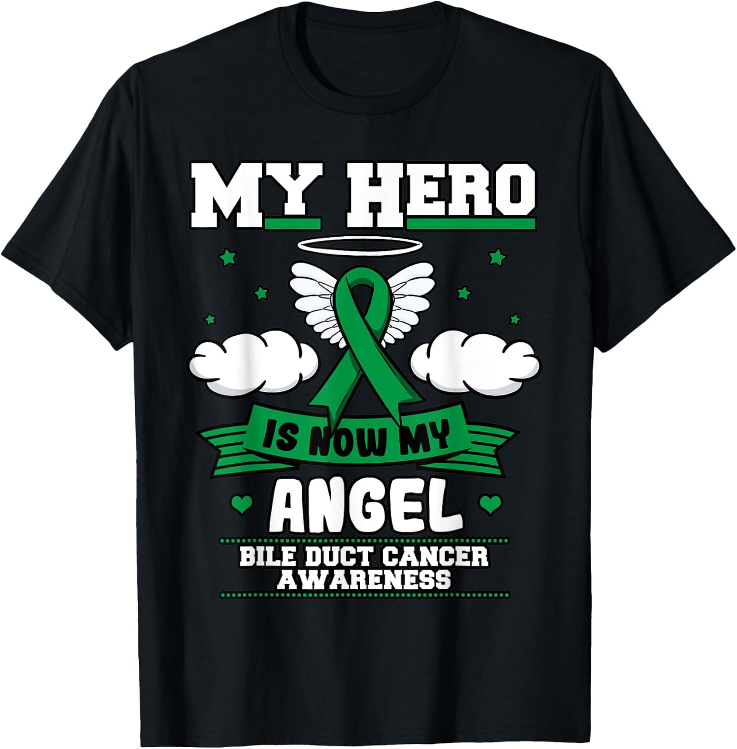 My Hero Is Now My Angel Bile Duct Cancer Awareness Fighter T-Shirt - T-Shirt | Black