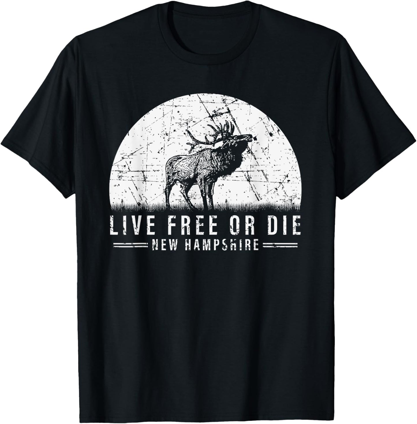 Live Free Or Die New Hampshire Nature Vintage Graphic T-Shirt - T-Shirt | Black
