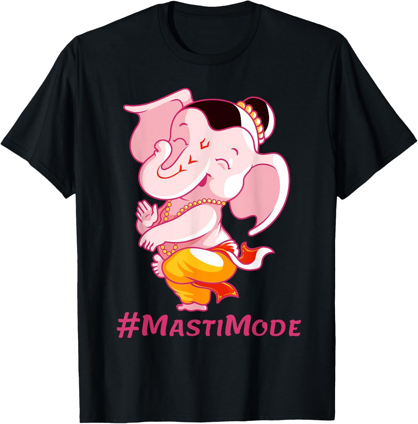 Dancing Lord Ganesha Image with Masti Mode Text T-Shirt - T-Shirt | Black