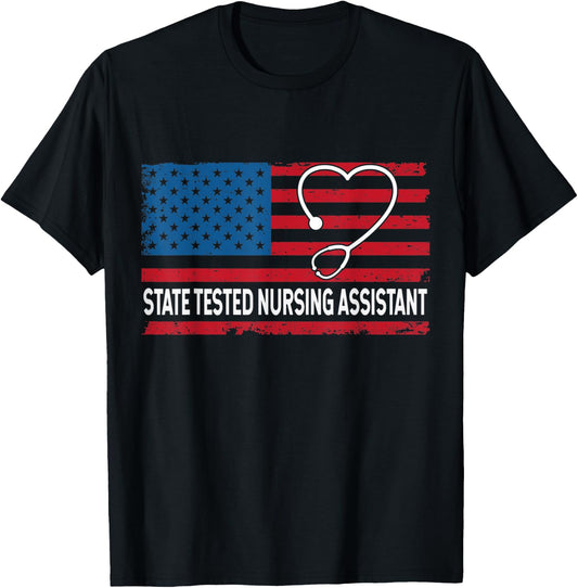 STNA State Tested Nursing Assistant USA Flag Patriotic Women Kids Men T-Shirt - T-Shirt | Black