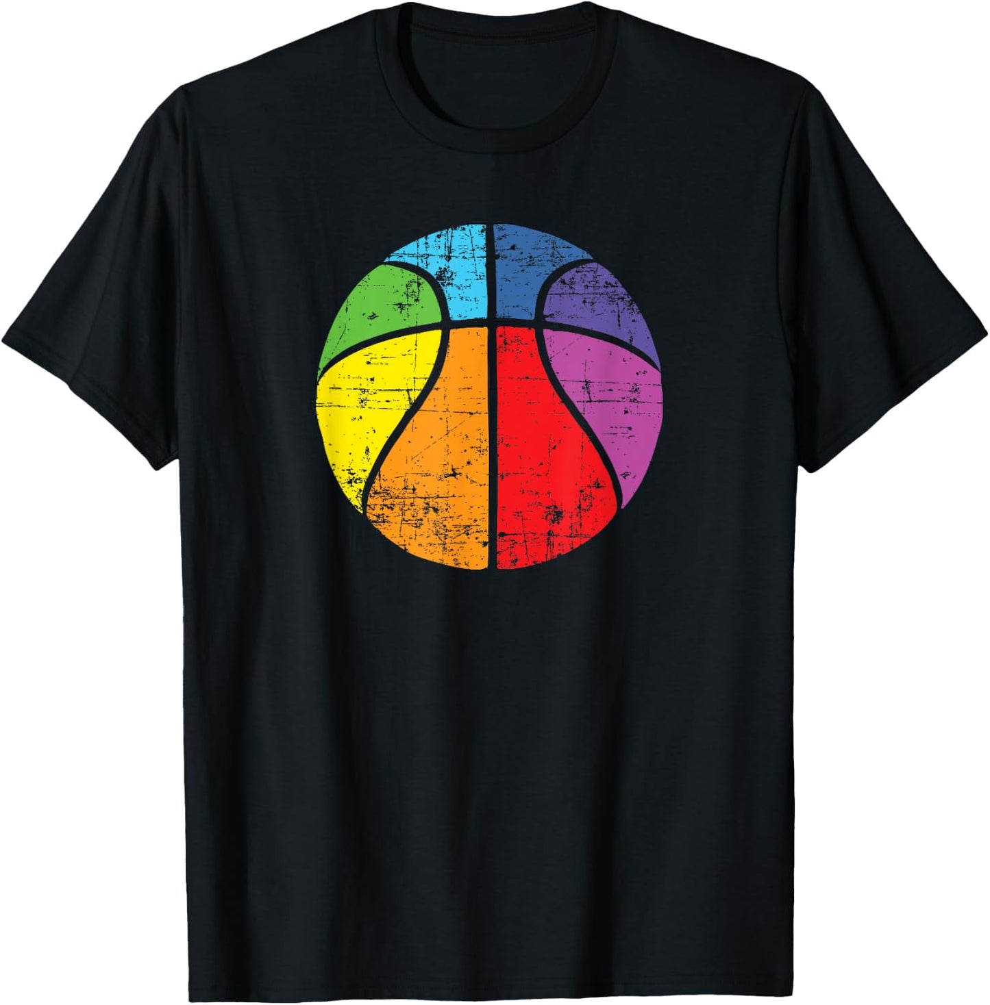 Rainbow Basketball Vintage Distressed Logo T-Shirt - T-Shirt | Black