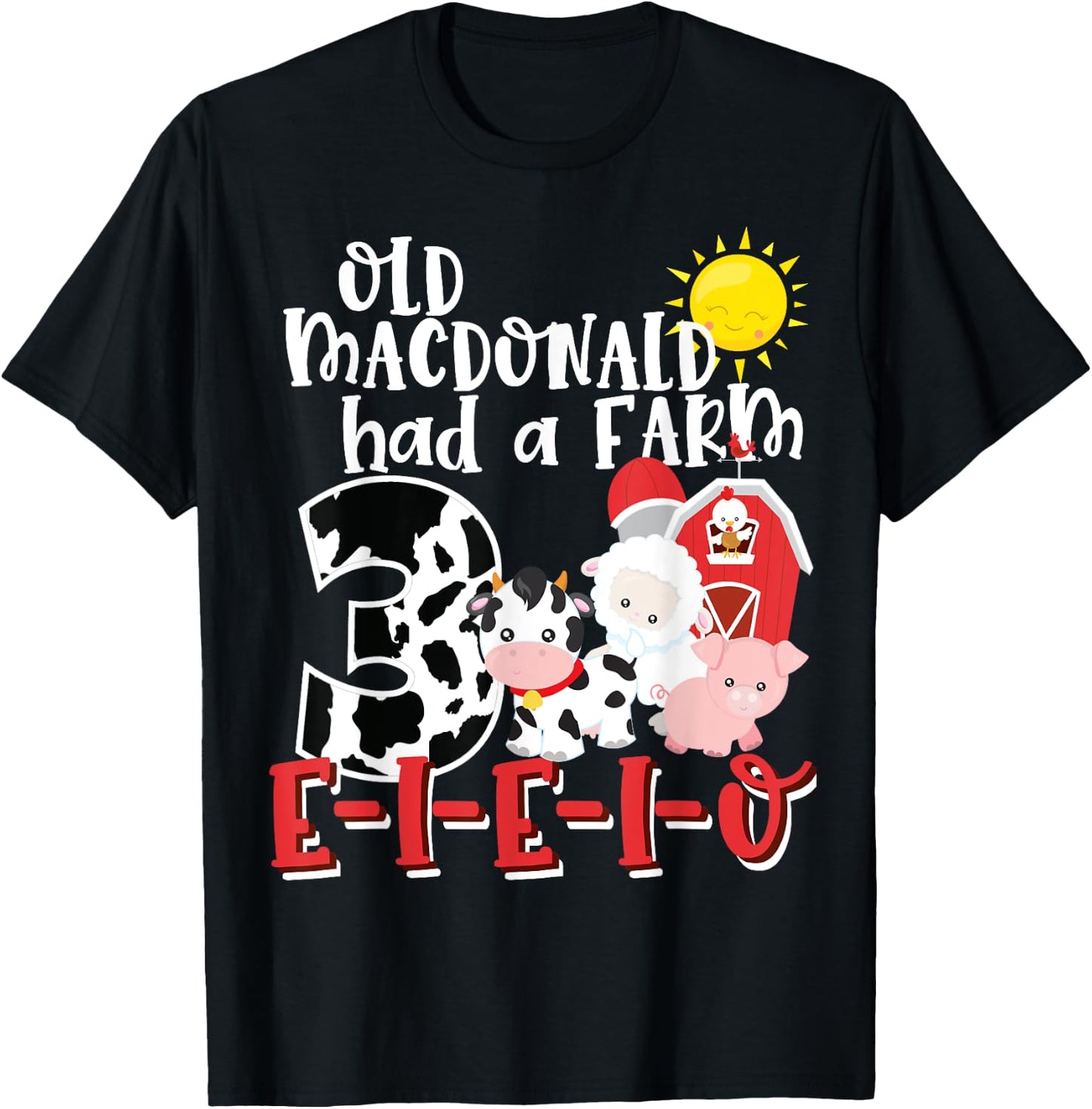 Old MacDonald Farm 3rd Birthday 3 Year Old Birthday Boy Girl T-Shirt - T-Shirt | Black