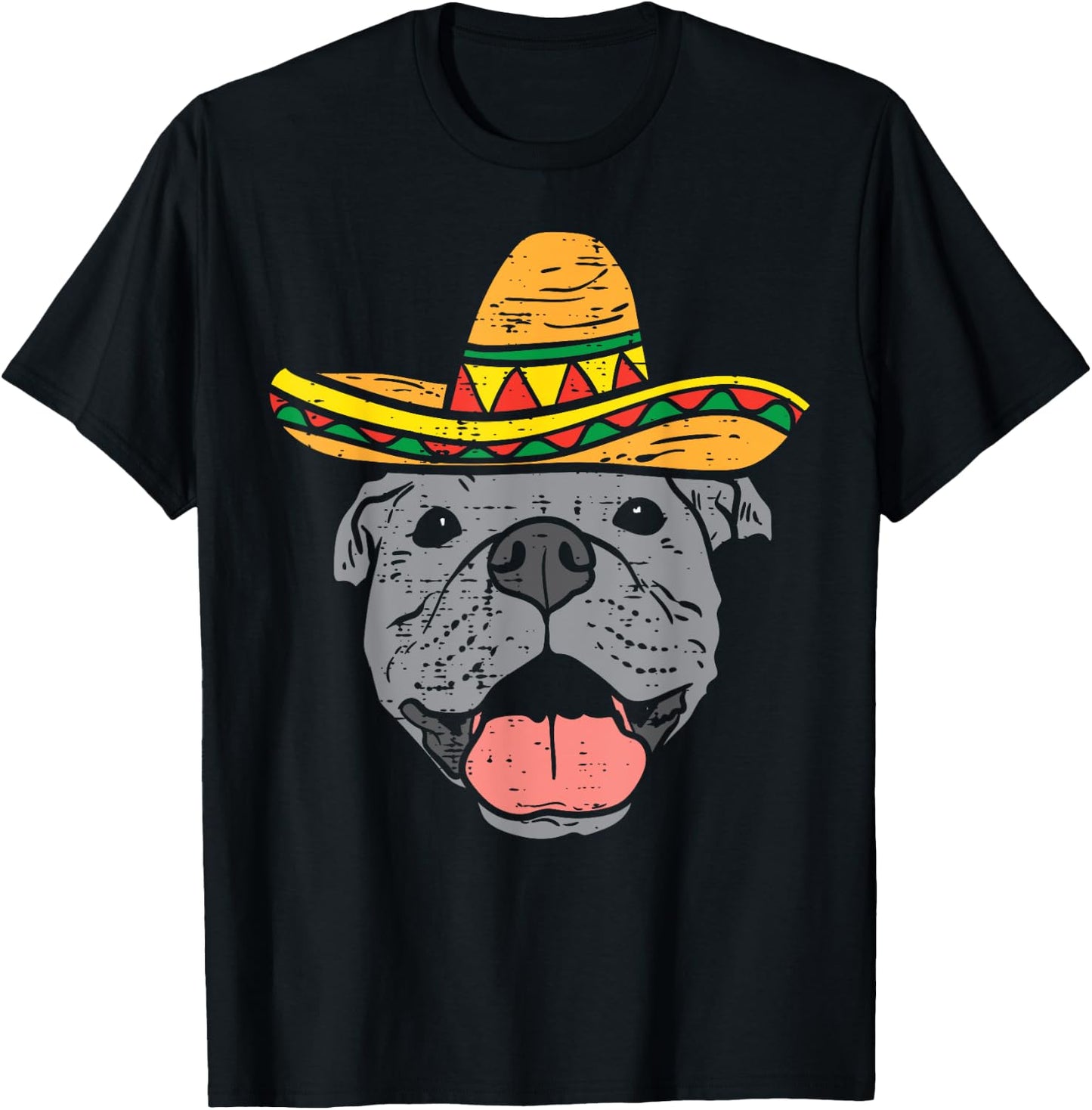Pitbull Face Sombrero Cute Cinco De Mayo Mexican Pittie Dog Men Women Kids T-Shirt - T-Shirt | Black