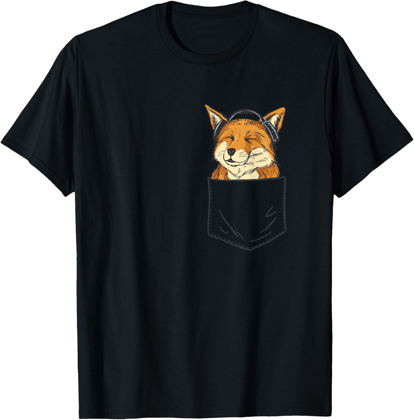 Fox Face Fox With Headphones Bag Fox Cute Men Ladies T-Shirt - T-Shirt | Black