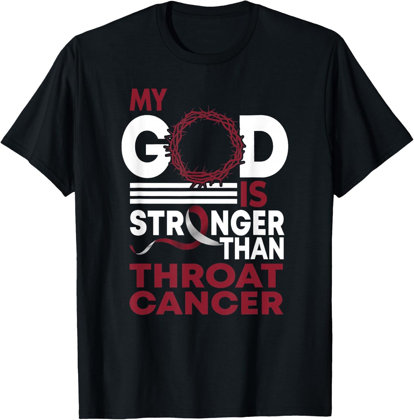 Faith My God Is Stronger Than Throat Cancer Awareness Ribbon T-Shirt - T-Shirt | Black