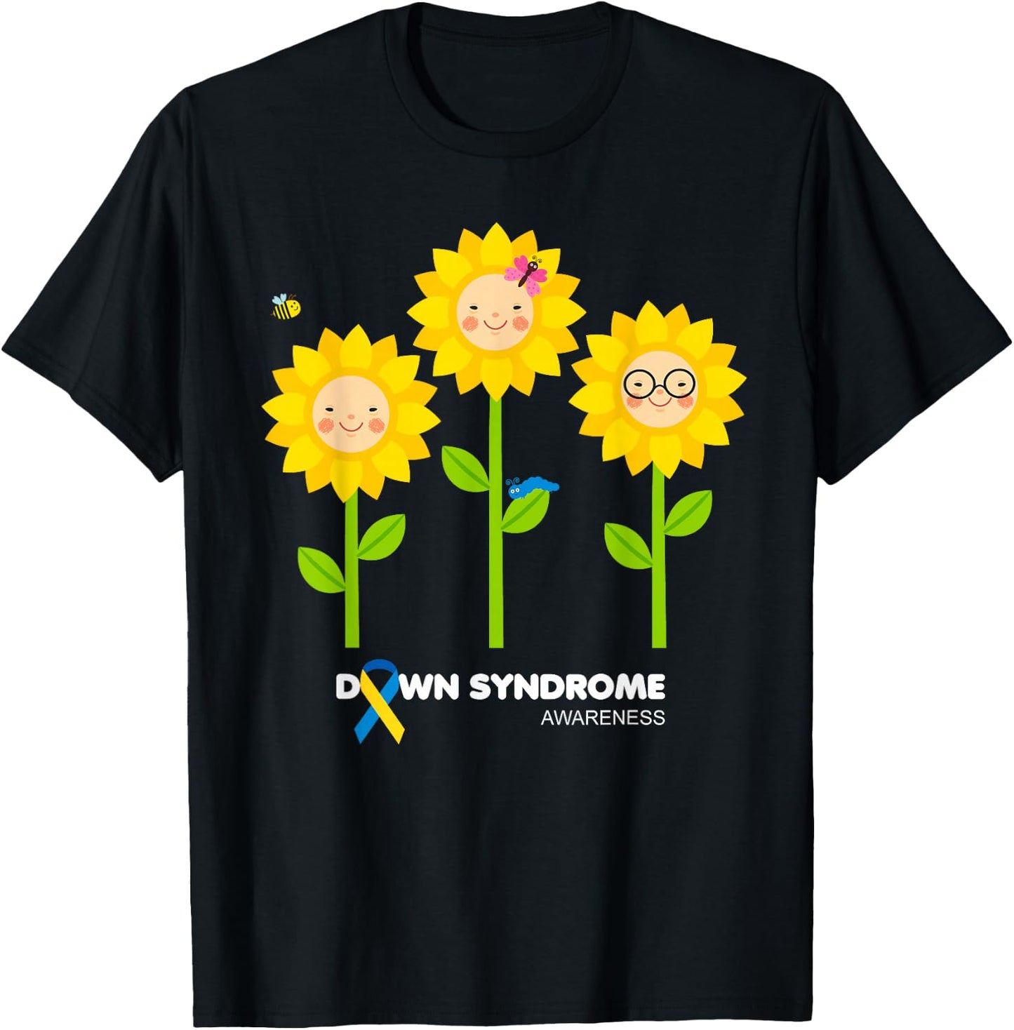 Sunflowers World Down Syndrome Awareness Day, Down Syndrome T-Shirt - T-Shirt | Black