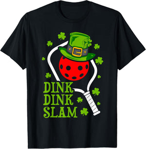 Pickleball St Patricks Day Leprechaun Dink Dink Slam T-Shirt - T-Shirt | Black