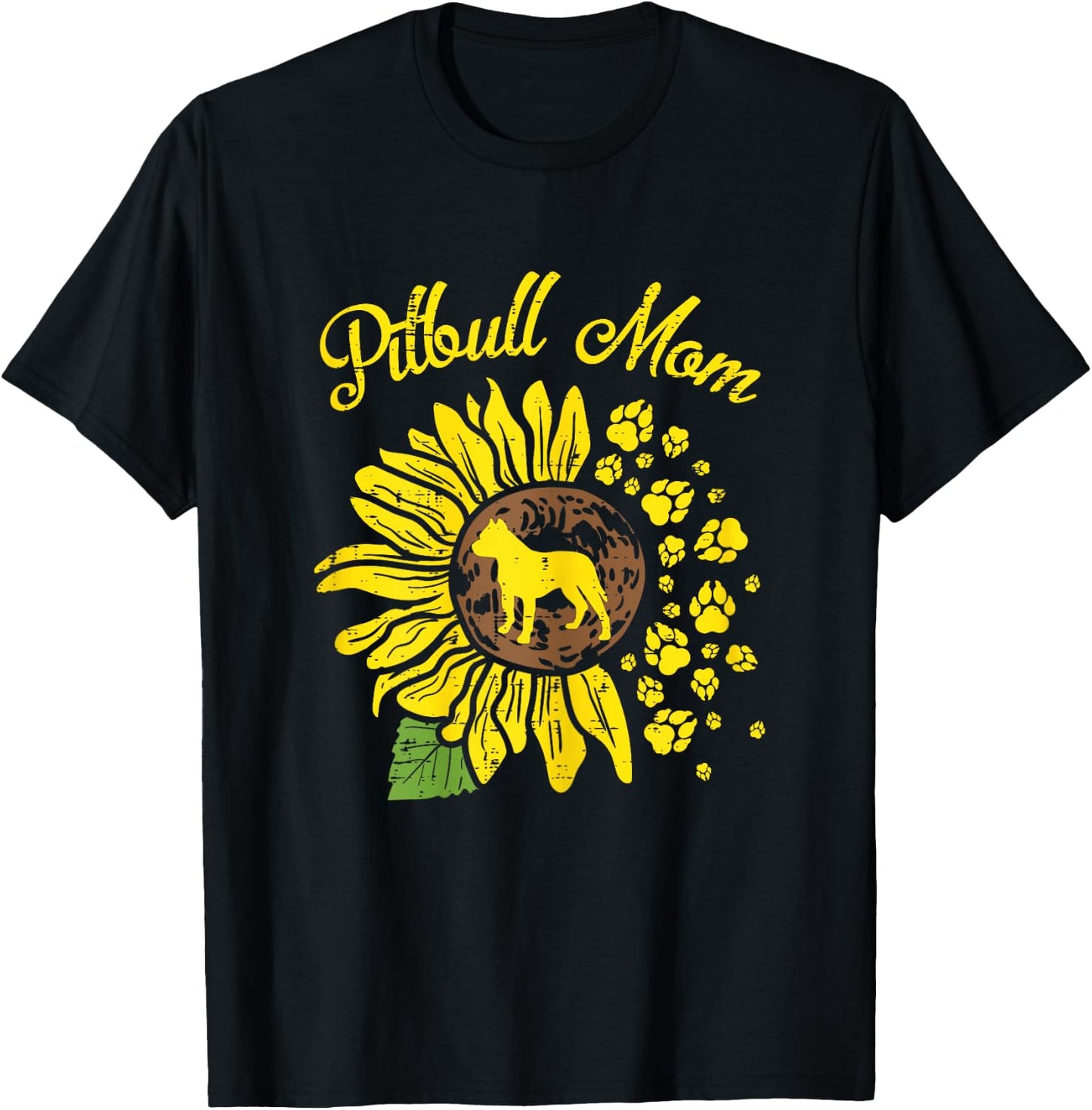 Pitbull Mom Sunflower Paw Pittie Dog Owner Mama Women Gift T-Shirt - T-Shirt | Black