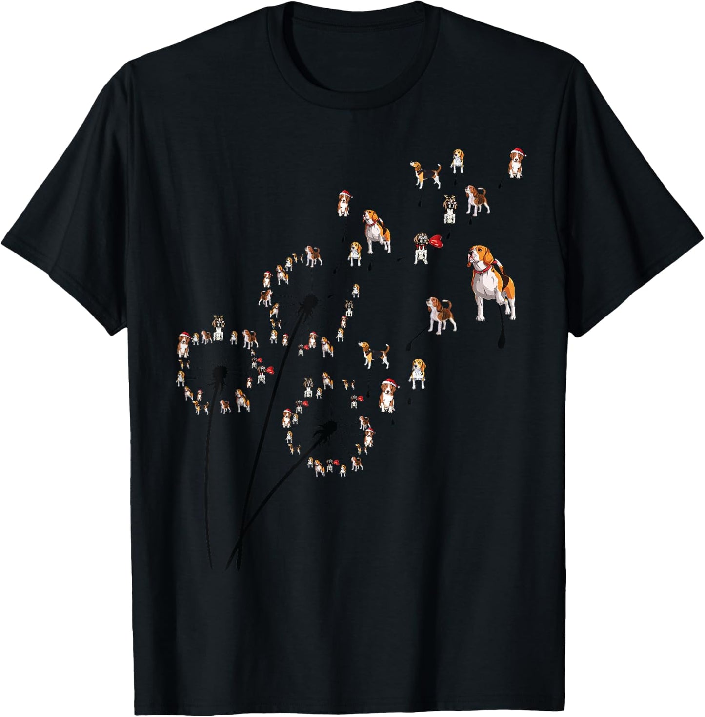 Beagle Flower Fly Dandelion for dad and mom and kids funny T-Shirt - T-Shirt | Black
