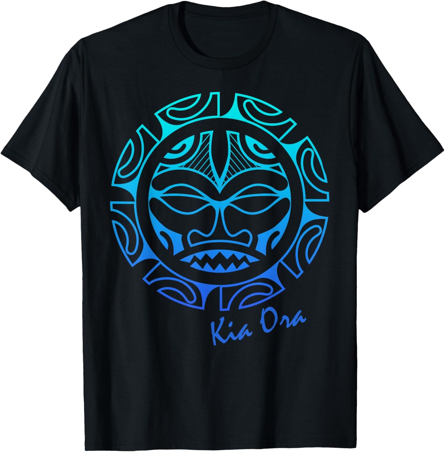 Culture Face Symbol Blue, Haka Kia Ora Dance New Zealand T-Shirt - T-Shirt | Black