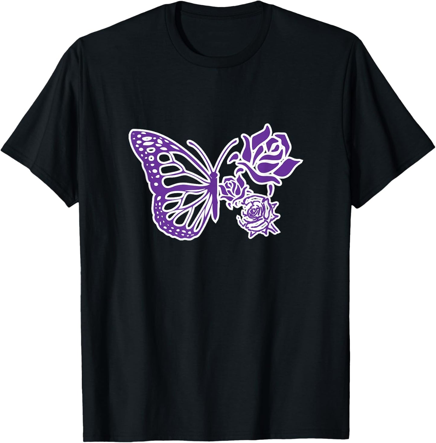 Purple Butterfly Aesthetic Monarch Butterfly Floral Wings T-Shirt - T-Shirt | Black