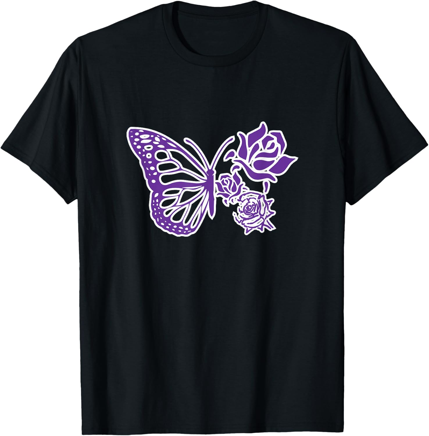 Purple Butterfly Aesthetic Monarch Butterfly Floral Wings T-Shirt - T-Shirt | Black