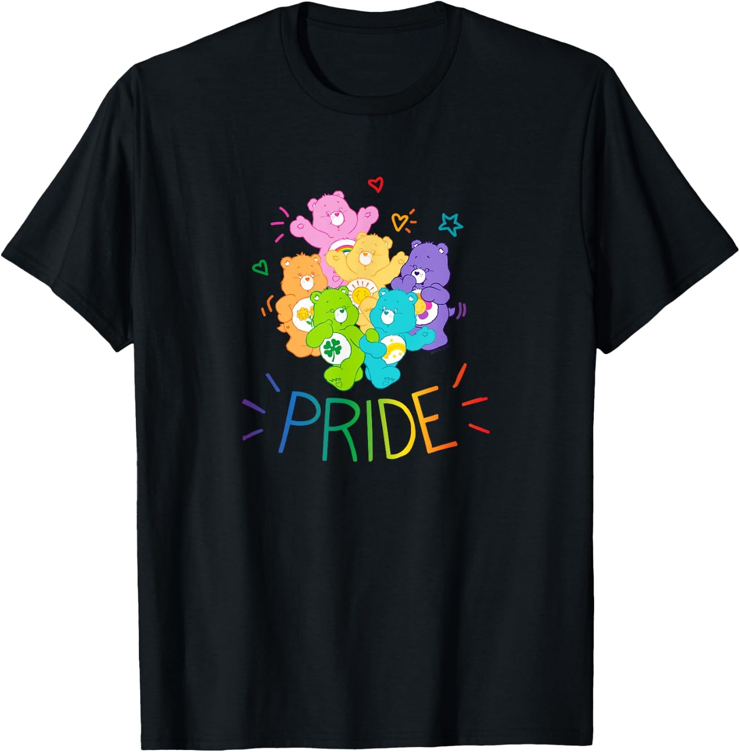 Care Bears Rainbow Pride and Doodles Cute Retro Cartoon T-Shirt - T-Shirt | Black