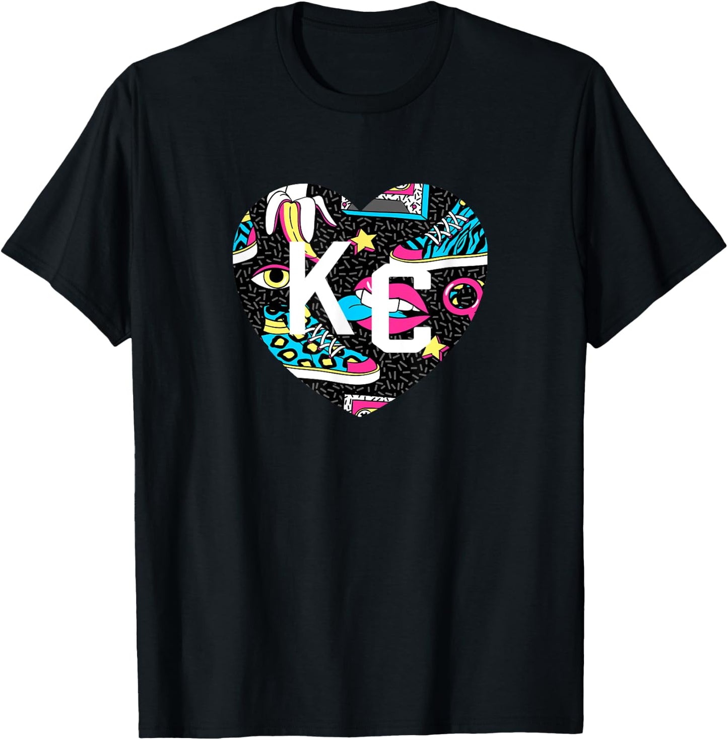 Kc 70 80s era KC Heart KC Kansas City 2-Letter KC Love Retro T-Shirt - T-Shirt | Black