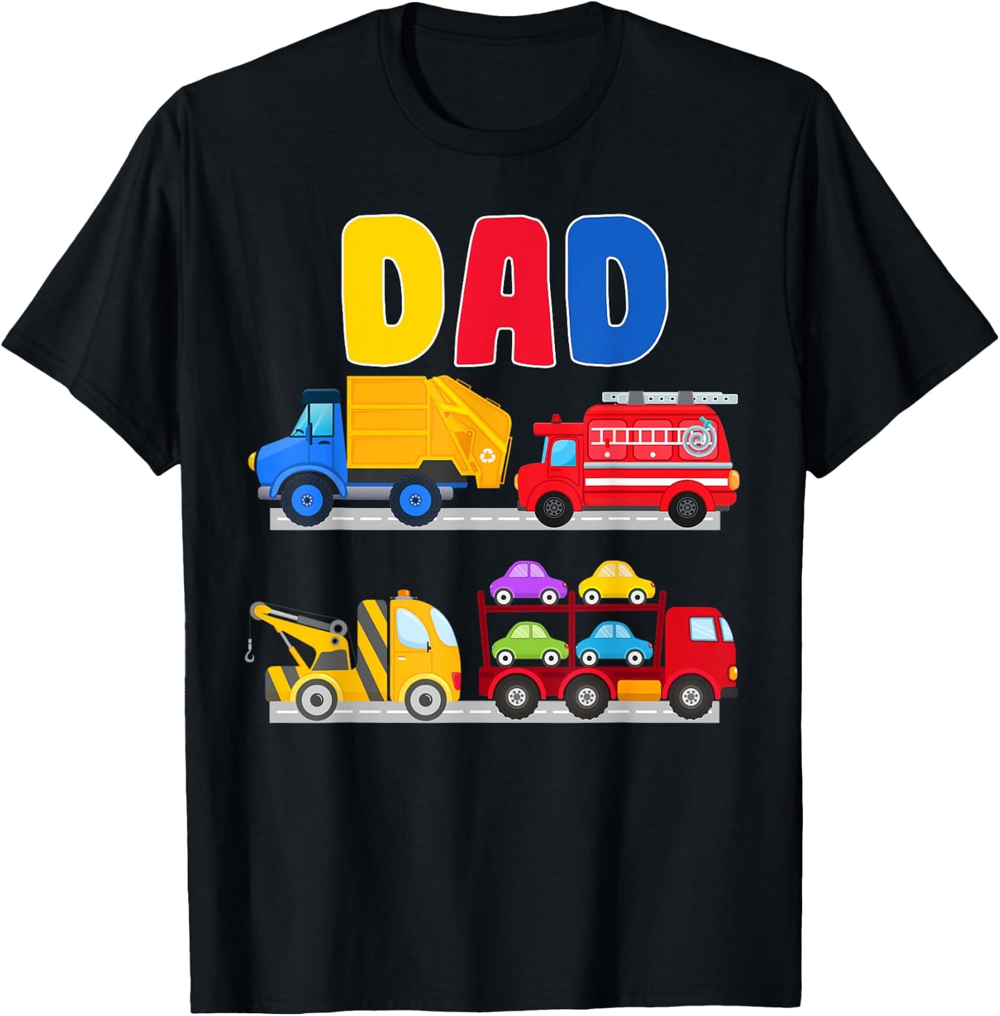 Dad of the Birthday Boy Transportation Vehicles Trucks Cars T-Shirt - T-Shirt | Black