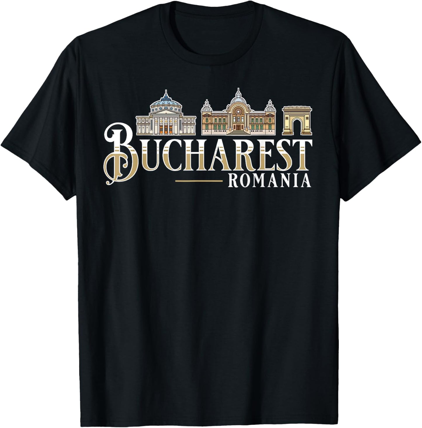 Bucharest Romania City Skyline Map Travel T-Shirt - T-Shirt | Black