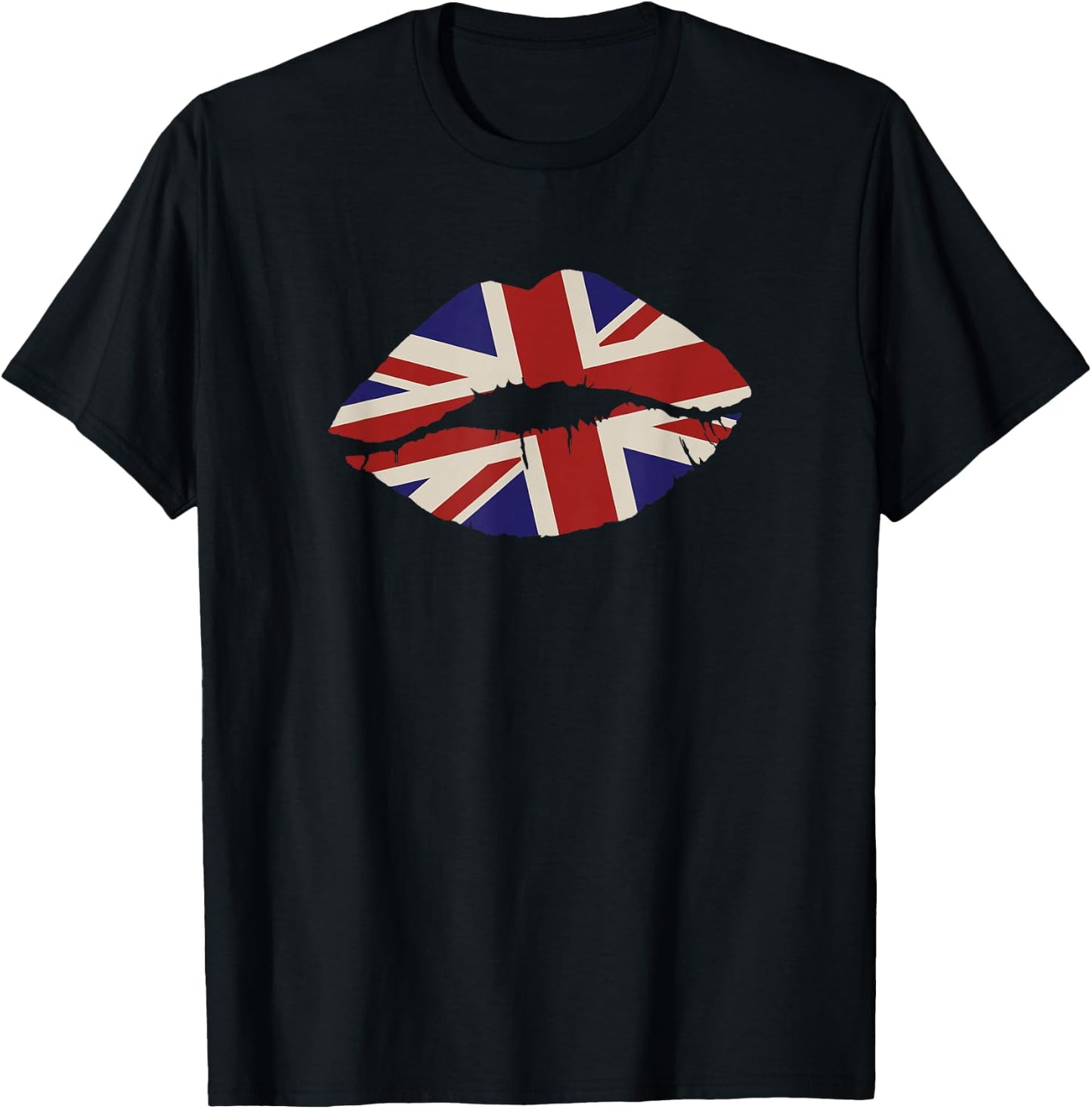 Union Jack Kissing Lips UK Flag Mouth United Kingdom T-Shirt - T-Shirt | Black
