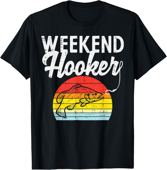 Weekend Hook Retro Bass Fish Fishing Fisherman Men Gift T-Shirt - T-Shirt | Black