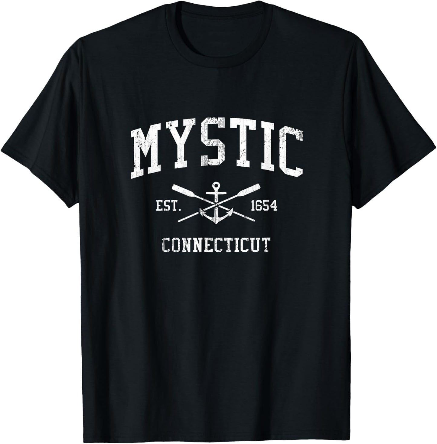 Mystic CT Vintage Crossed Oars & Boat Anchor Sports T-Shirt - T-Shirt | Black
