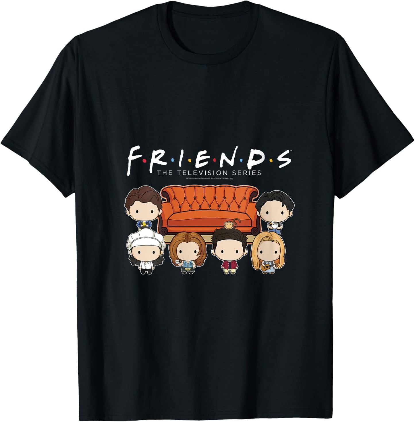 Friends Chibi Characters Central Perk Coffee Shop Group Shot V-Neck T-Shirt - T-Shirt | Black