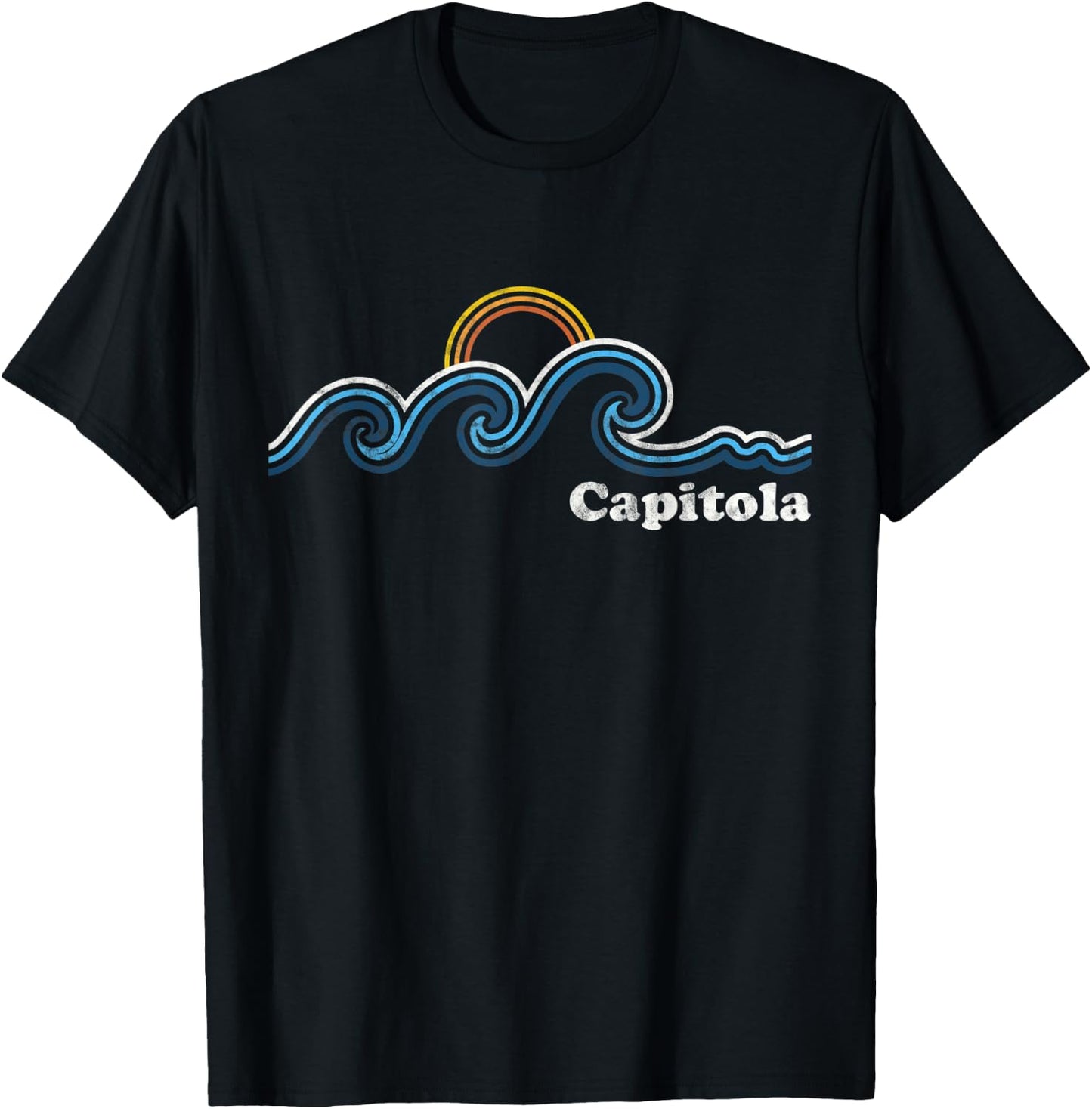 Capitola California CA Sufing Waves Sunset Vintage T-Shirt - T-Shirt | Black