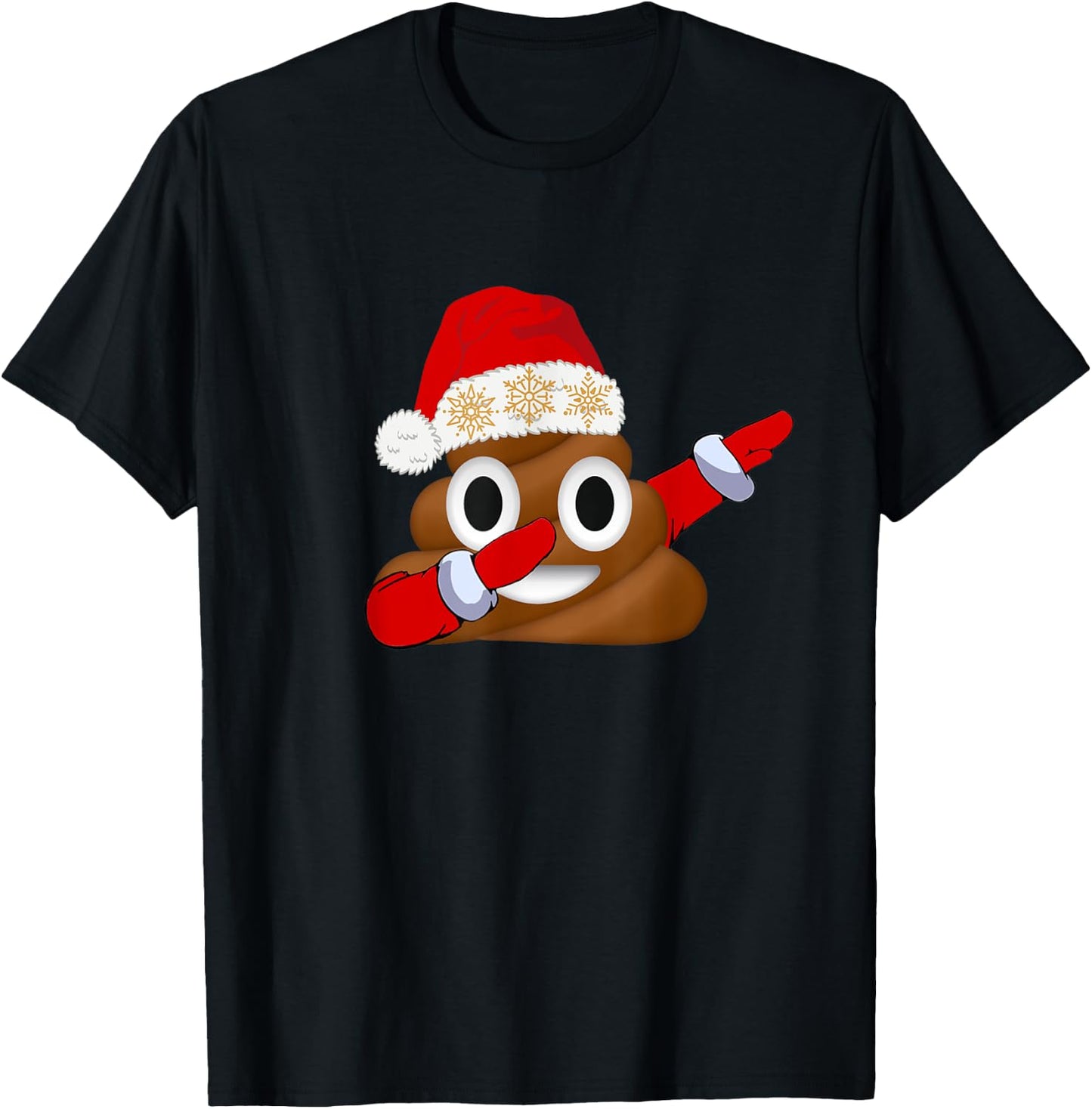 Funny Christmas Dabbing Poop with Santa Hat and Snowflakes T-Shirt - T-Shirt | Black