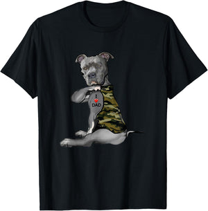 Pitbull I Love Dad Tattoo Funny Pitties Tattooed Fathers Day T-Shirt - T-Shirt | Black