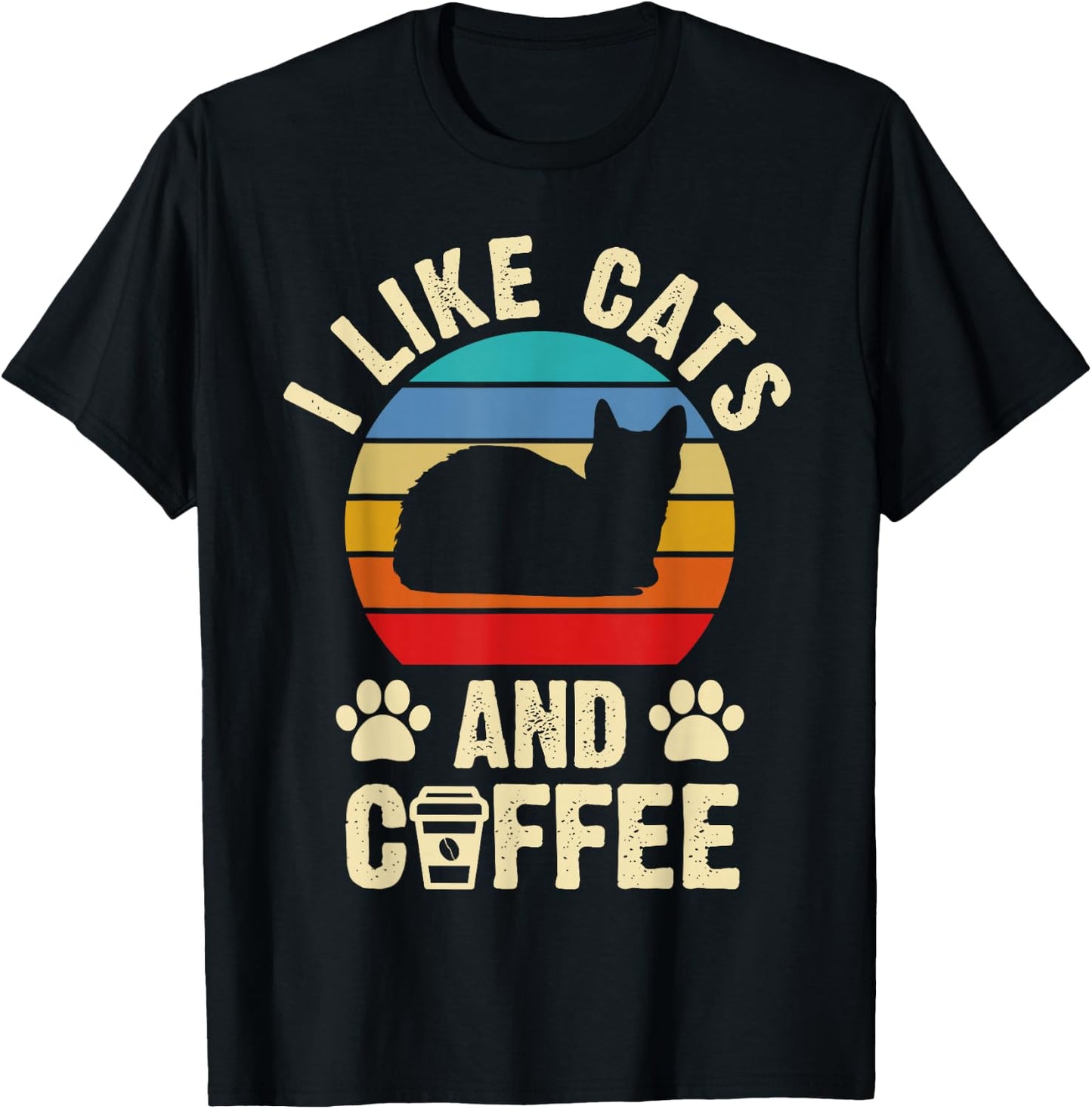 I like Cats & Coffee Funny vintage Kitten theme lover T-Shirt - T-Shirt | Black