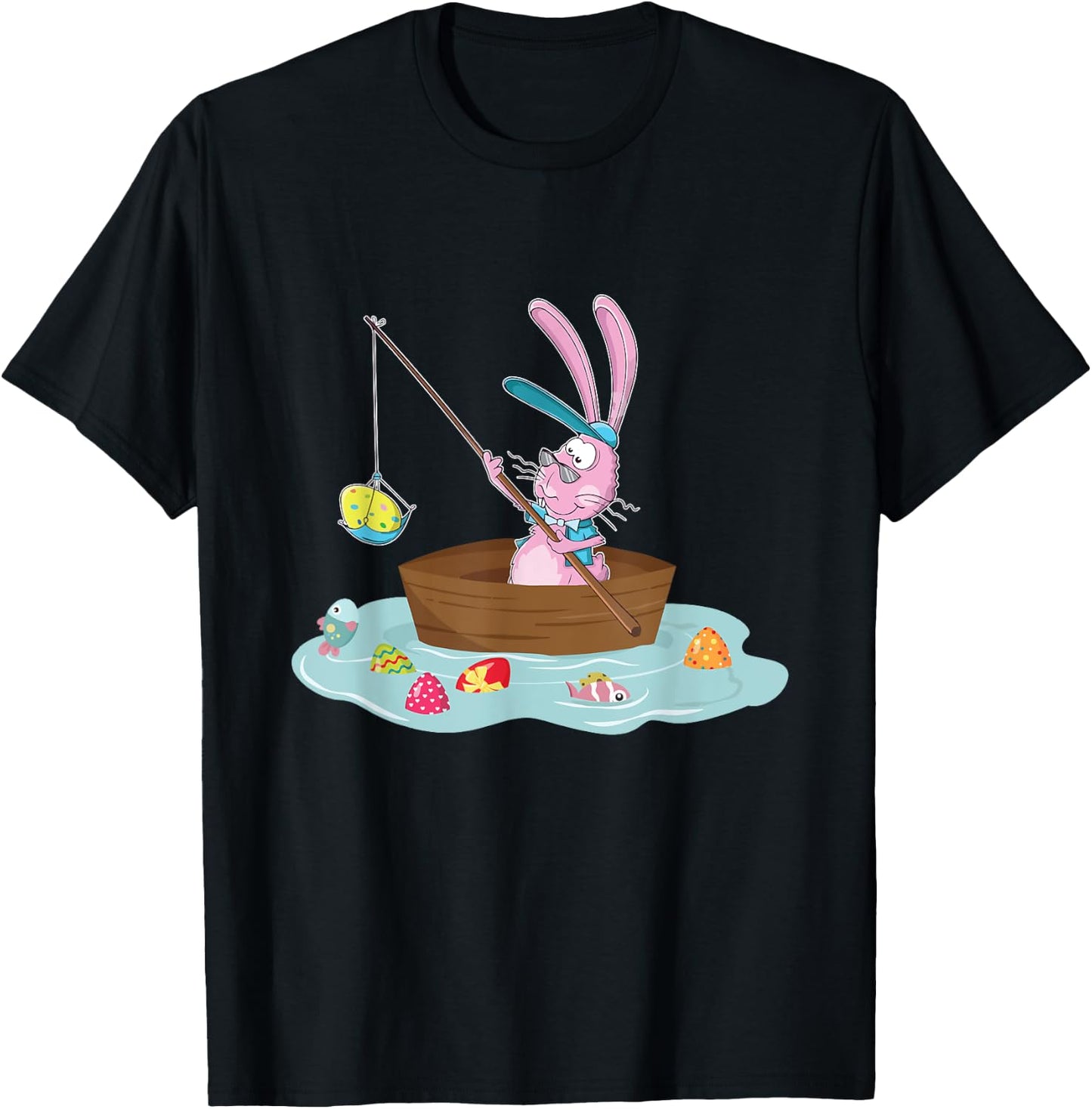 Funny Easter Bunny Fishing Egg Hunting - Easter Sunday Fun T-Shirt - T-Shirt | Black