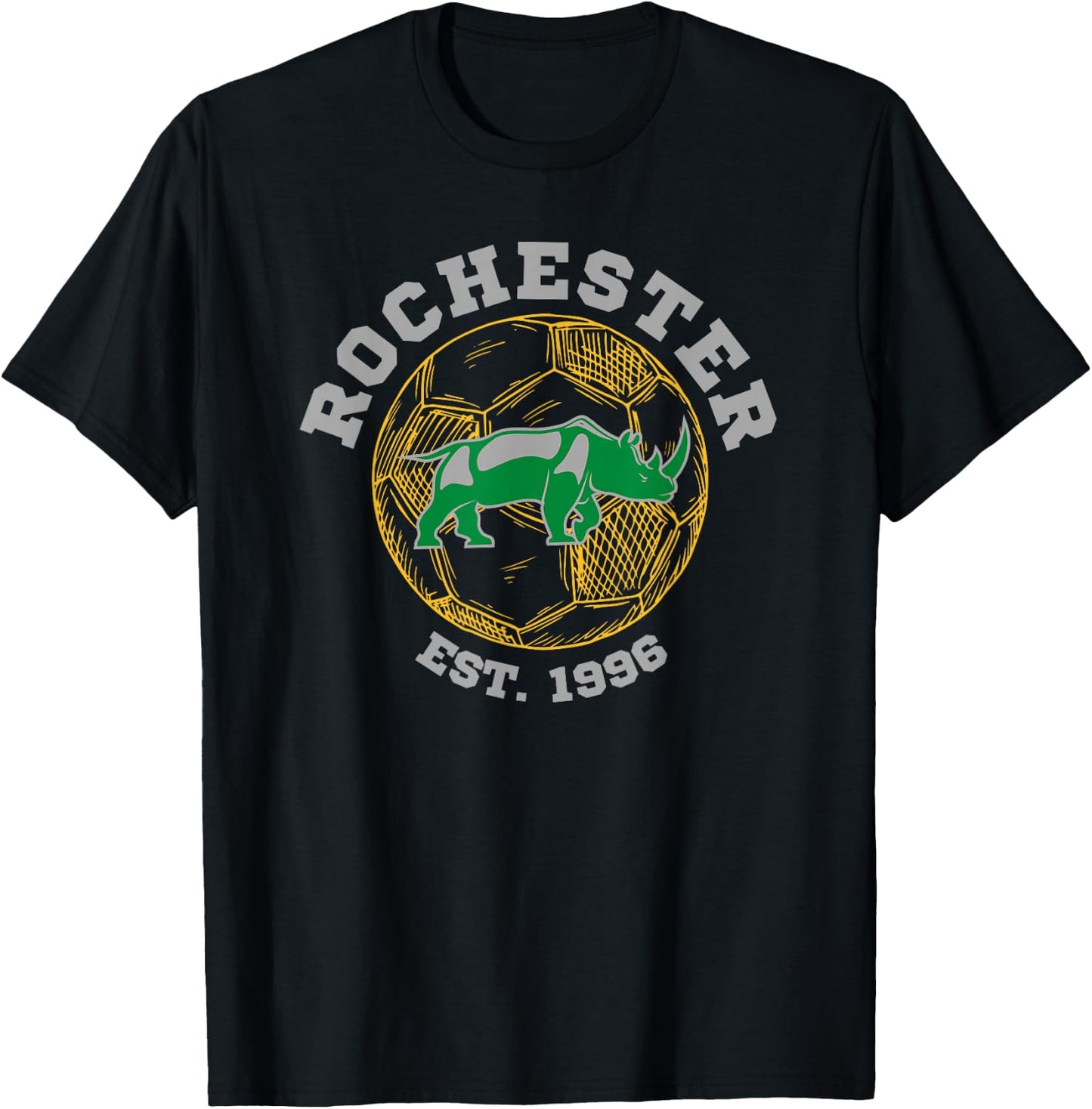 Rochester Soccer Est 1996 Sports Team Athletic Novelty Rhino T-Shirt - T-Shirt | Black