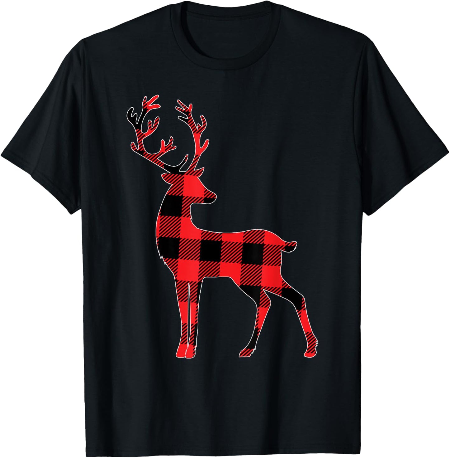 Red Plaid Reindeer Deer Christmas Buffalo Family Pajama T-Shirt - T-Shirt | Black