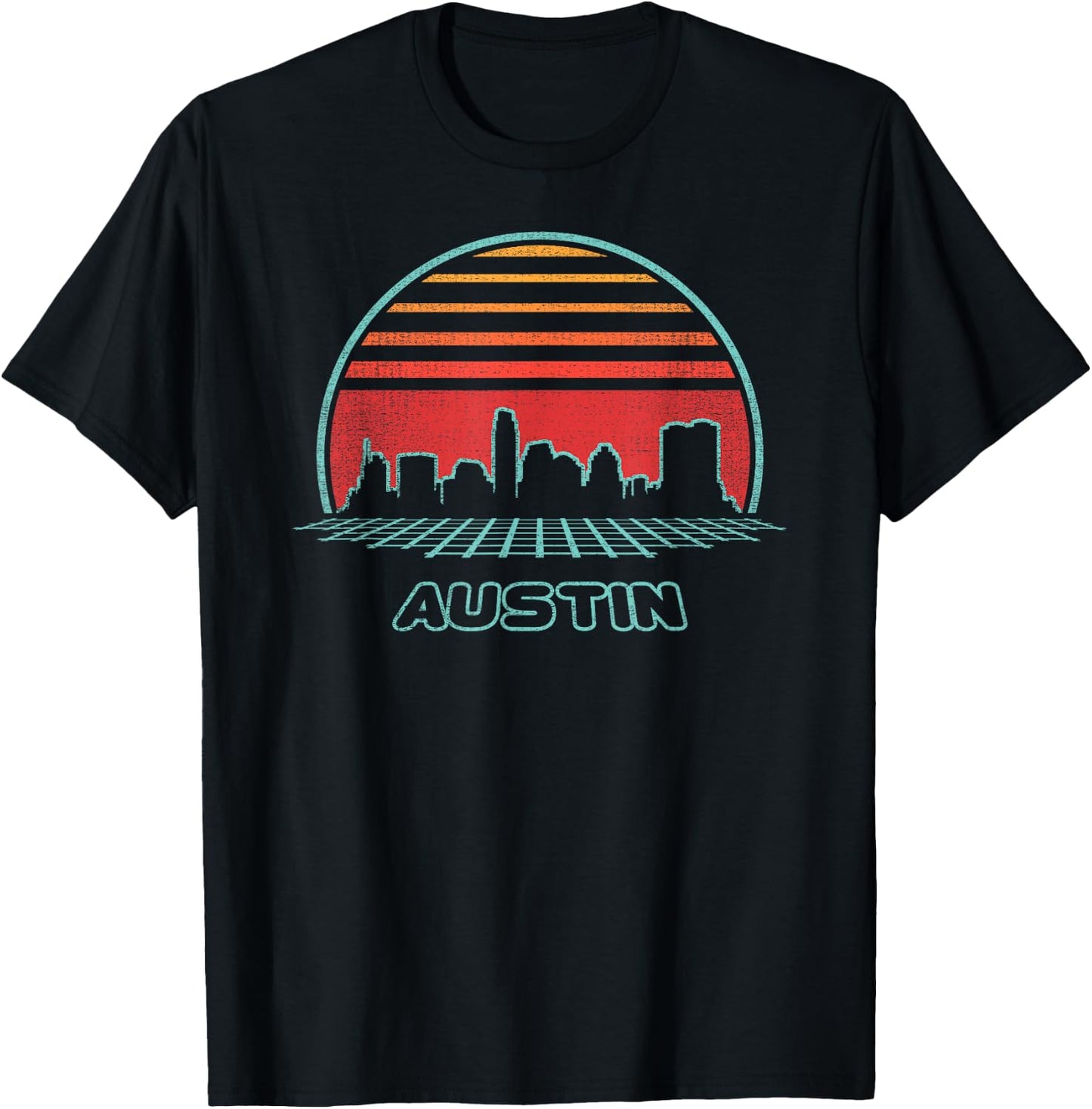 Austin City Skyline Retro 80s Style Souvenir Gift T-Shirt - T-Shirt | Black