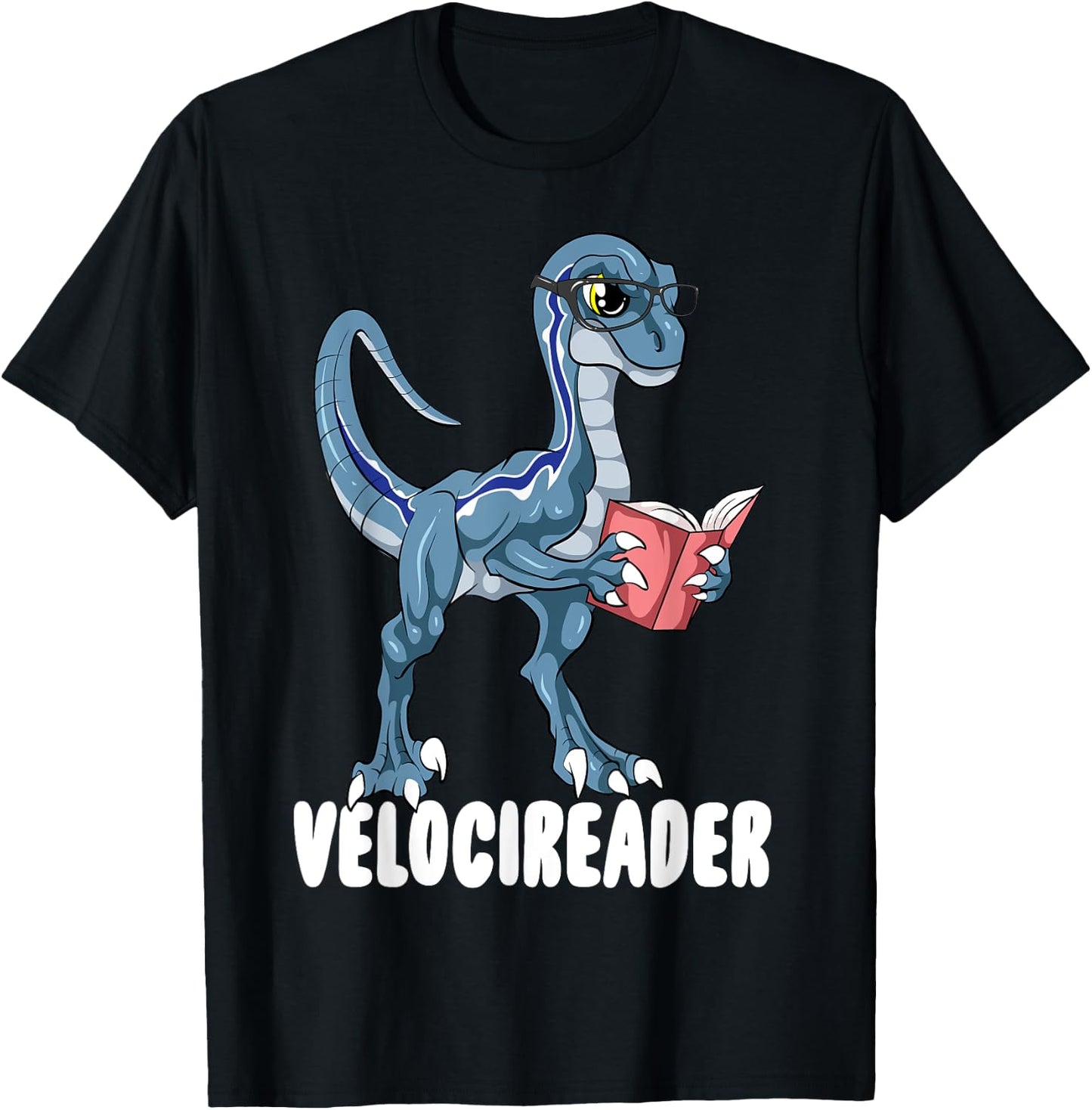Velocireader Velociraptor Dinosaur Reading Book Lovers T-Shirt - T-Shirt | Black