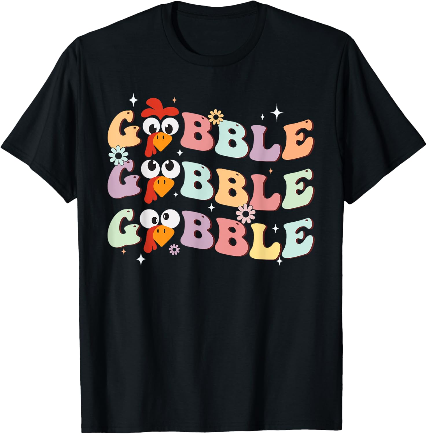 Men Groovy Retro Gobble Gobble Happy Thanksgiving Turkey Day T-Shirt - T-Shirt | Black