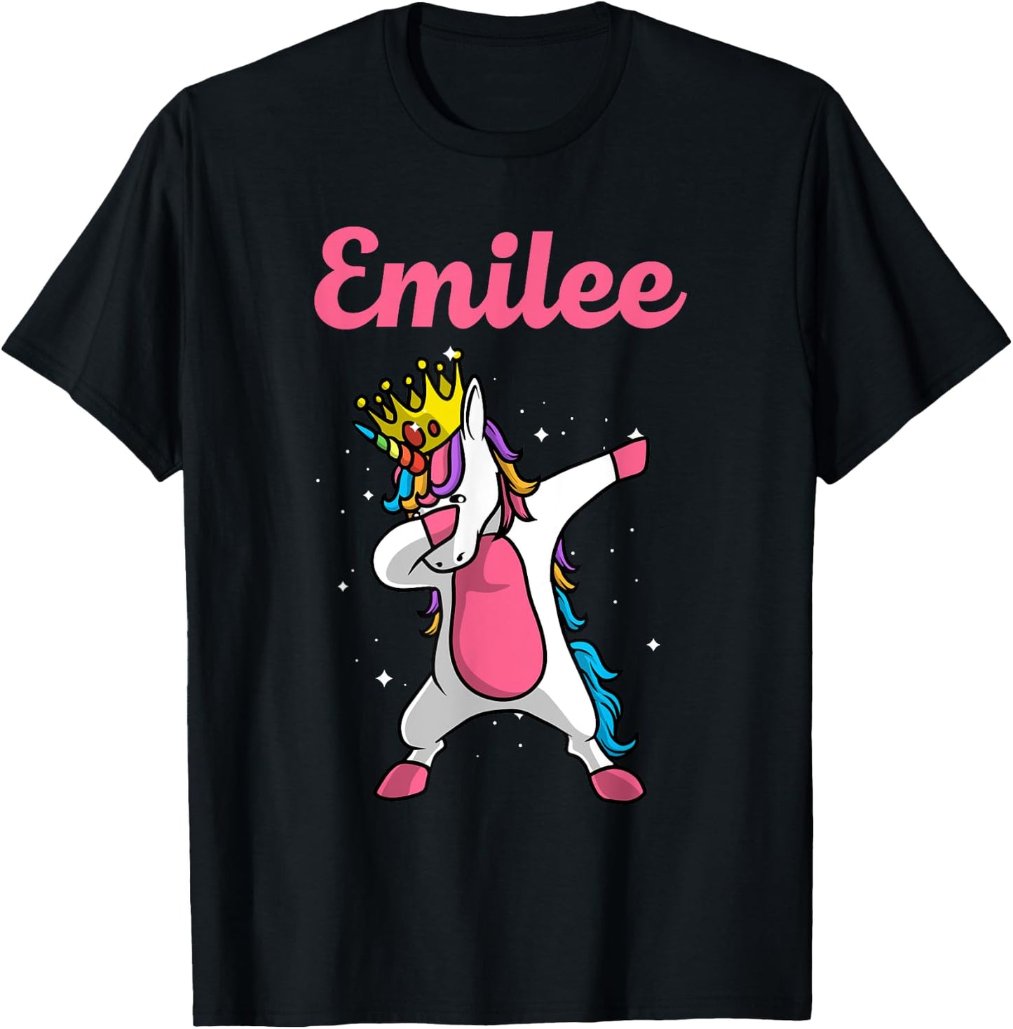 EMILEE Name Personalized Birthday Dabbing Unicorn Queen T-Shirt - T-Shirt | Black