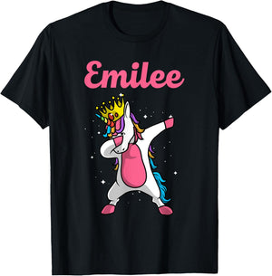 EMILEE Name Personalized Birthday Dabbing Unicorn Queen T-Shirt - T-Shirt | Black