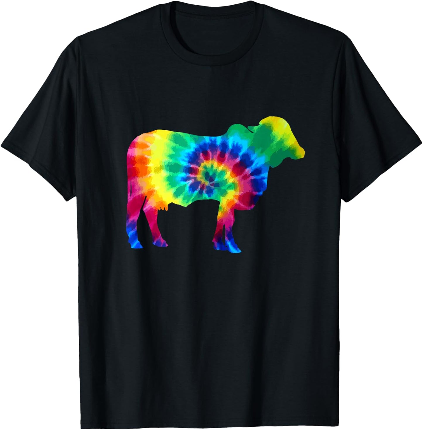 Cow Tie Dye Vintage Hippie Farm Animal Farmer Cow Lover T-Shirt - T-Shirt | Black