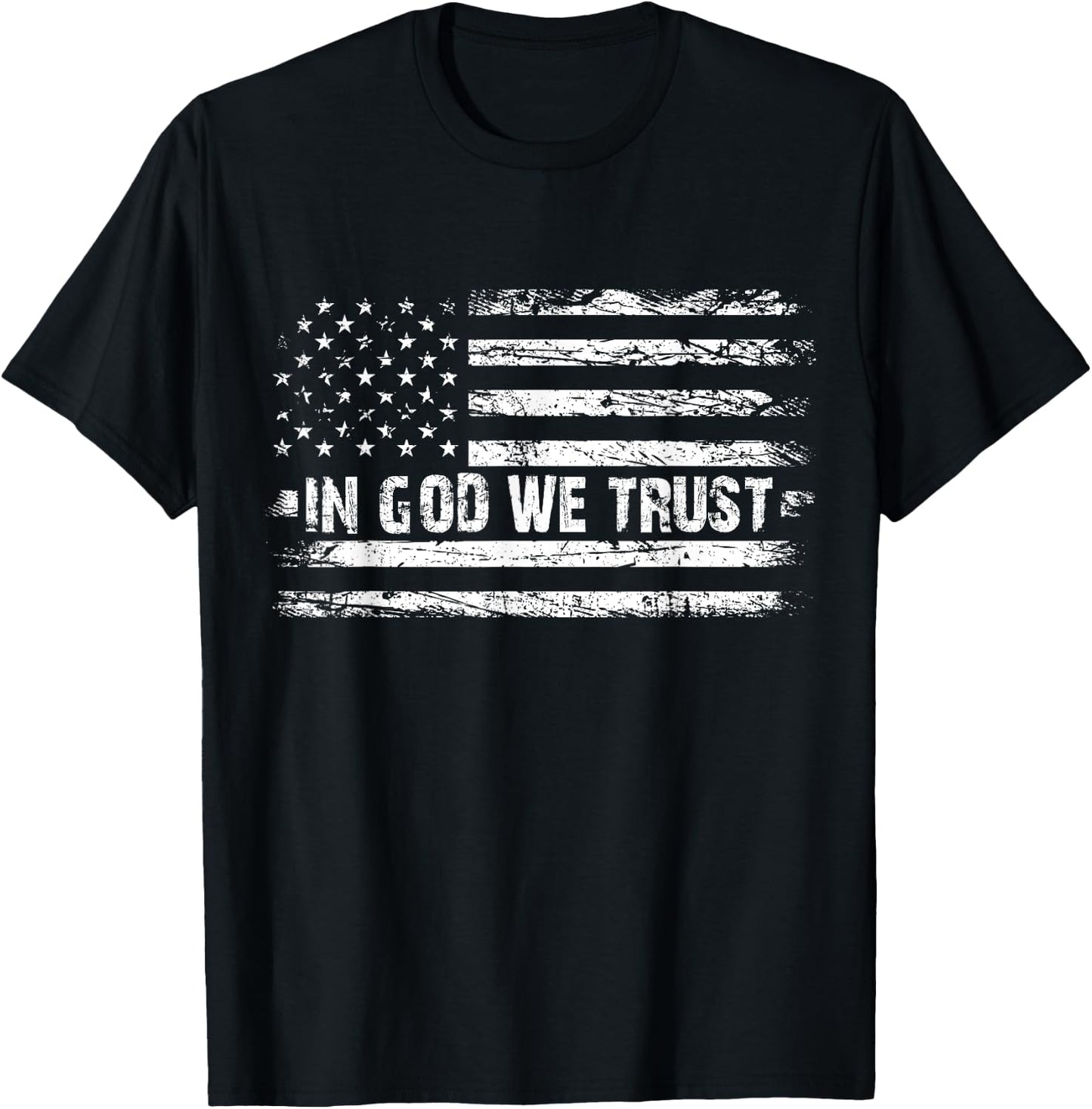 Vintage in God We Trust USA Flag Cross Patriotic Christian Women Men T-Shirt - T-Shirt | Black